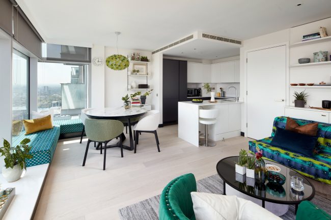 Interior shoot for @claudiainteriors of their project a bold colourful take on a modern apartment in Canary Wharf, London