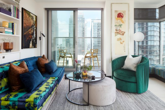 Interior shoot for @claudiainteriors of their project a bold colourful take on a modern apartment in Canary Wharf, London